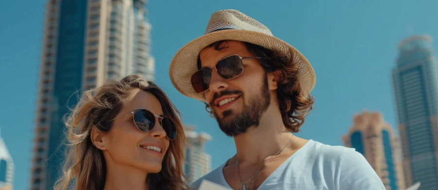 Dubai turist vizesiyle seyahat: gün batımında bulutların üzerinde uçak kanadı