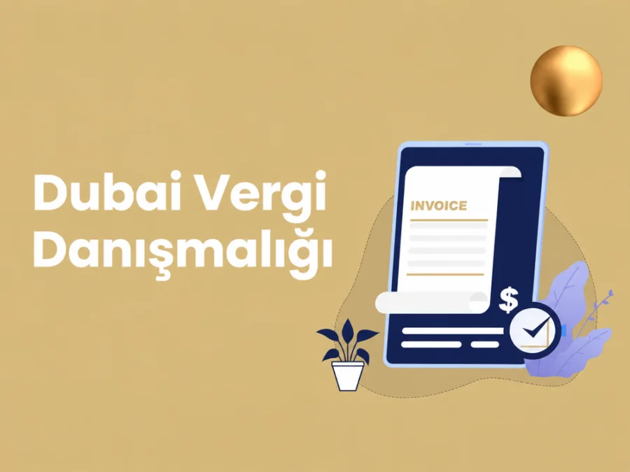 Dubai vergi danışmanlığını temsil eden dijital fatura ve onay işareti illüstrasyonu.